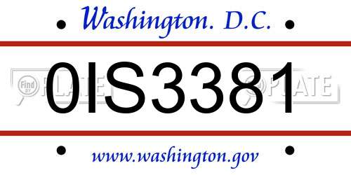 0IS3381 District Of Columbia License Plate
