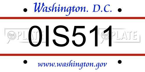 0IS511 District Of Columbia License Plate