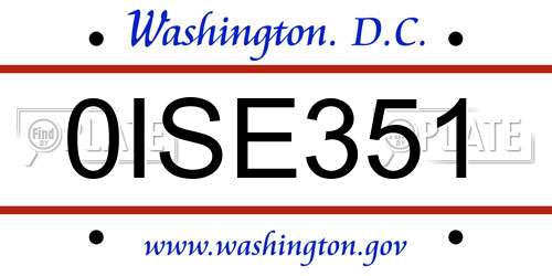 0ISE351 District Of Columbia License Plate