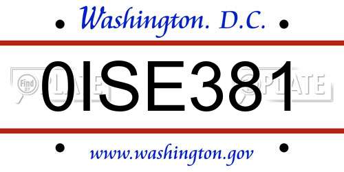 0ISE381 District Of Columbia License Plate