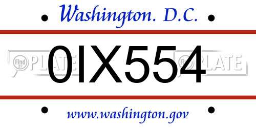 0IX554 District Of Columbia License Plate