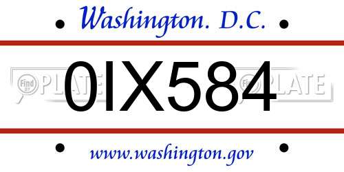 0IX584 District Of Columbia License Plate