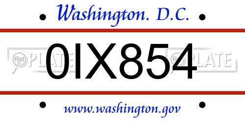 0IX854 District Of Columbia License Plate