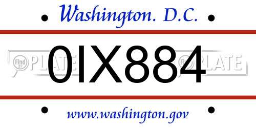 0IX884 District Of Columbia License Plate