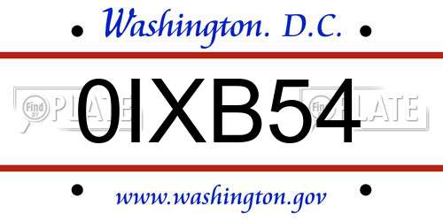 0IXB54 District Of Columbia License Plate