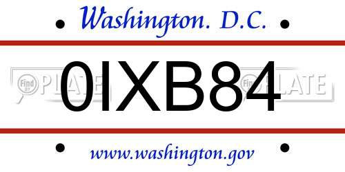 0IXB84 District Of Columbia License Plate