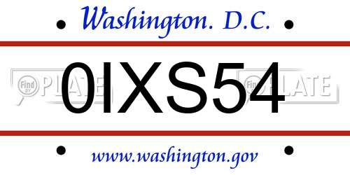 0IXS54 District Of Columbia License Plate