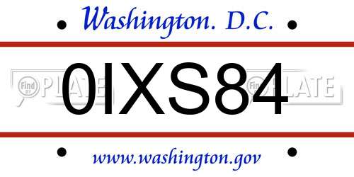 0IXS84 District Of Columbia License Plate