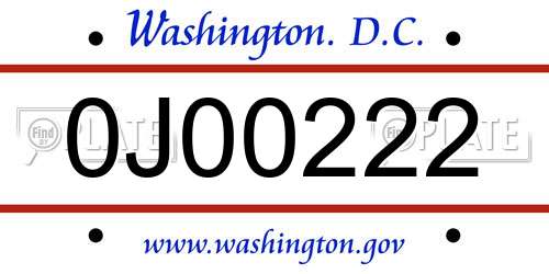 0J00222 District Of Columbia License Plate