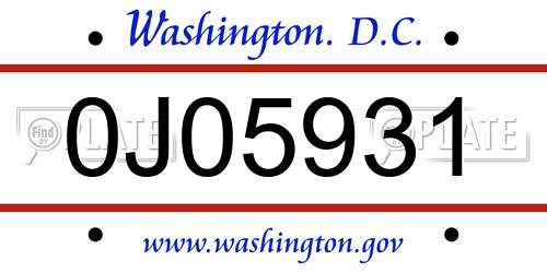 0J05931 District Of Columbia License Plate