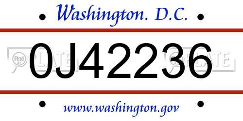 0J42236 District Of Columbia License Plate