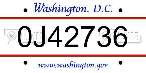 0J42736 District Of Columbia License Plate