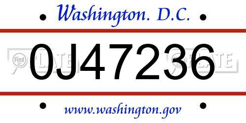 0J47236 District Of Columbia License Plate