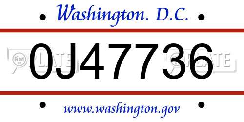 0J47736 District Of Columbia License Plate