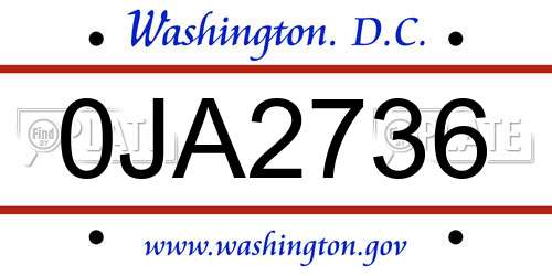 0JA2736 District Of Columbia License Plate