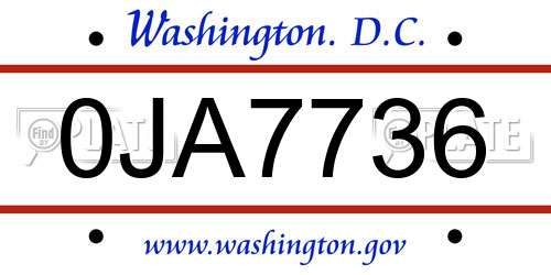 0JA7736 District Of Columbia License Plate