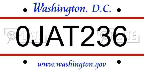 0JAT236 District Of Columbia License Plate