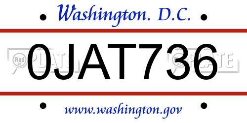 0JAT736 District Of Columbia License Plate