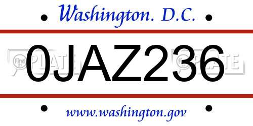 0JAZ236 District Of Columbia License Plate