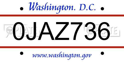 0JAZ736 District Of Columbia License Plate