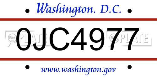 0JC4977 District Of Columbia License Plate