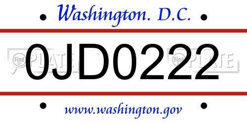 0JD0222 District Of Columbia License Plate