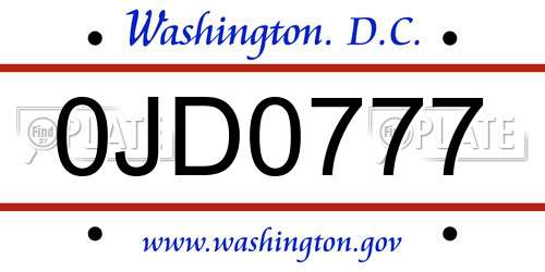 0JD0777 District Of Columbia License Plate