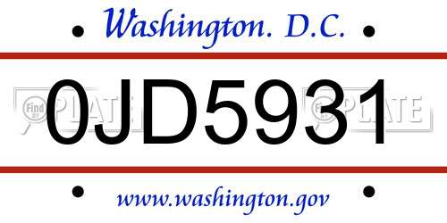 0JD5931 District Of Columbia License Plate