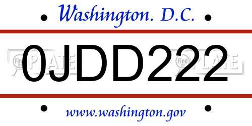 0JDD222 District Of Columbia License Plate