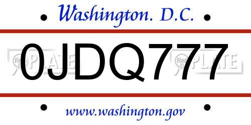 0JDQ777 District Of Columbia License Plate