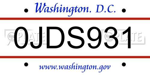 0JDS931 District Of Columbia License Plate