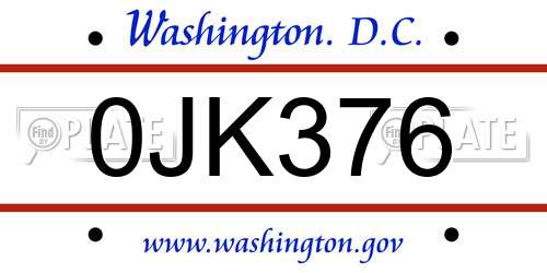 0JK376 District Of Columbia License Plate