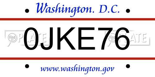0JKE76 District Of Columbia License Plate