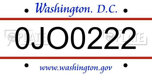 0JO0222 District Of Columbia License Plate