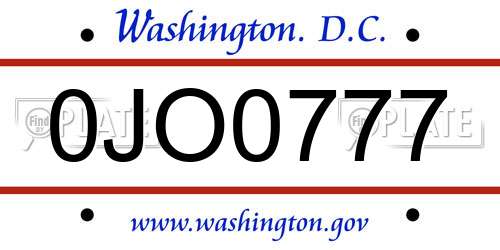 0JO0777 District Of Columbia License Plate