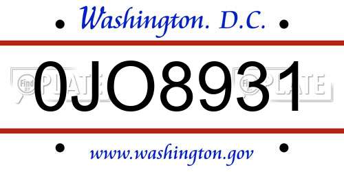 0JO8931 District Of Columbia License Plate