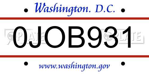 0JOB931 District Of Columbia License Plate