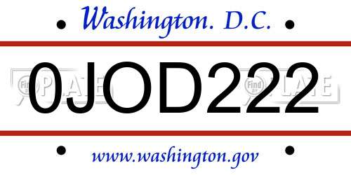 0JOD222 District Of Columbia License Plate