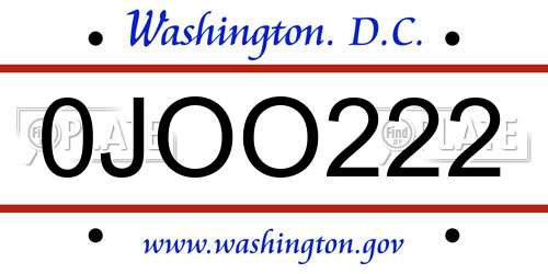 0JOO222 District Of Columbia License Plate