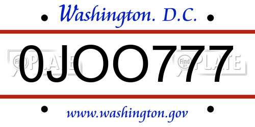 0JOO777 District Of Columbia License Plate