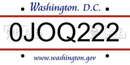 0JOQ222 District Of Columbia License Plate