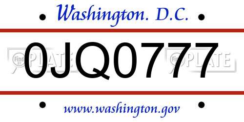 0JQ0777 District Of Columbia License Plate