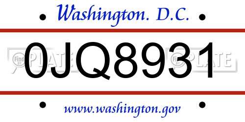 0JQ8931 District Of Columbia License Plate