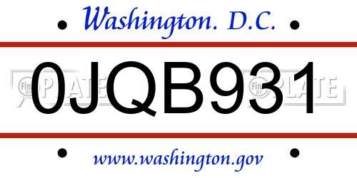 0JQB931 District Of Columbia License Plate