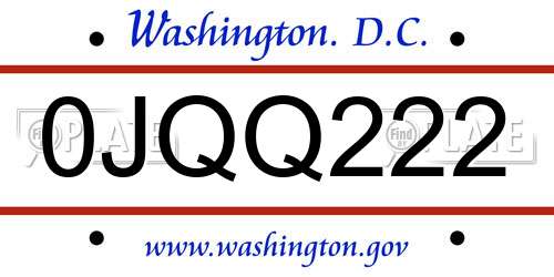 0JQQ222 District Of Columbia License Plate