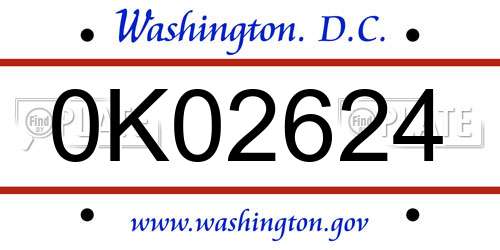 0K02624 District Of Columbia License Plate