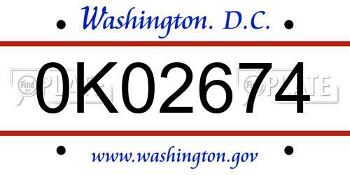0K02674 District Of Columbia License Plate