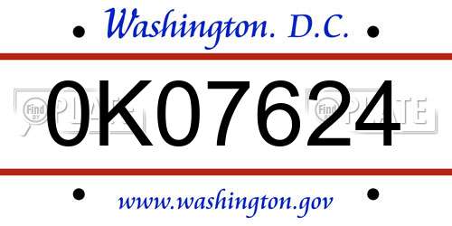 0K07624 District Of Columbia License Plate