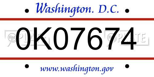 0K07674 District Of Columbia License Plate