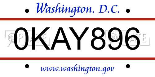0KAY896 District Of Columbia License Plate
